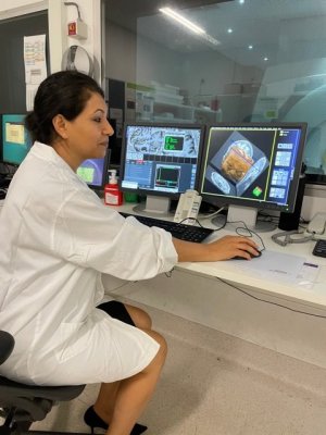 Dr Fatima Nasrallah looking at images of the brain